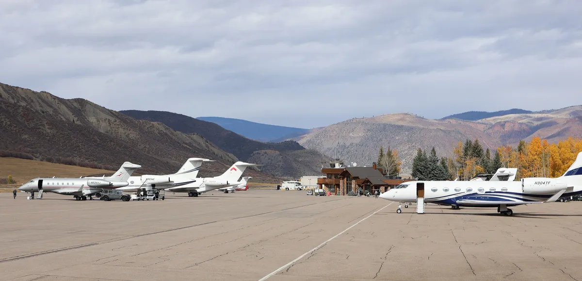 Private jets parked on the apron at Aspen/Pitkin County Airport