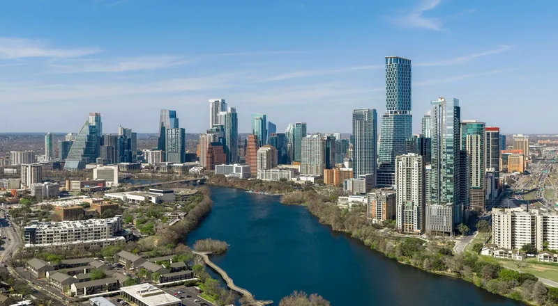 The skyline of Austin, the capital city of Texas. With a population of 961,855, it's the 13th-most populous city in the U.S.