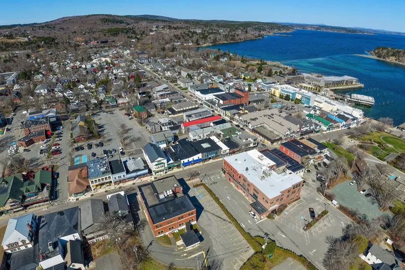 Aerial view of downtown Bar Harbor, Maine