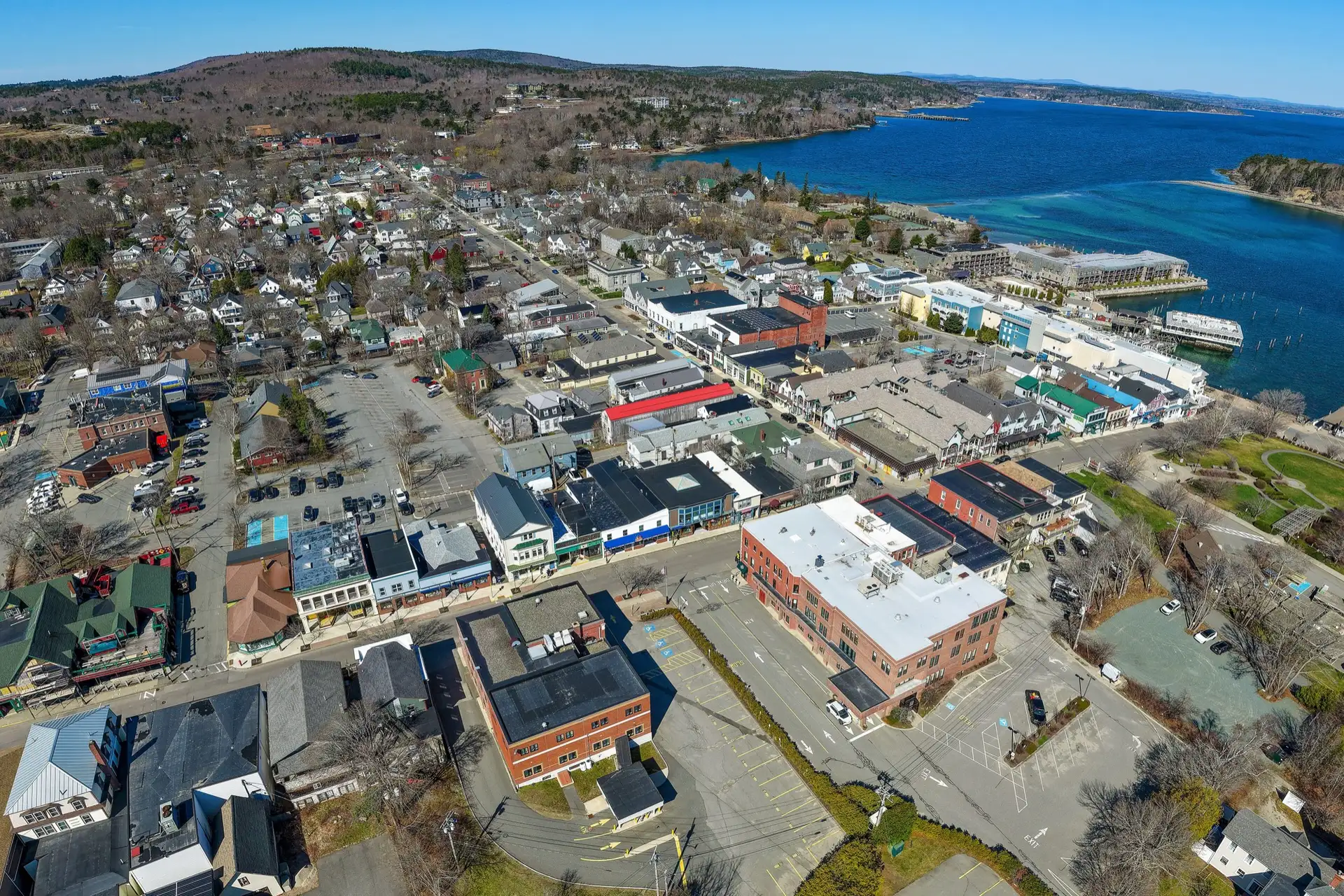 Aerial view of downtown Bar Harbor, Maine