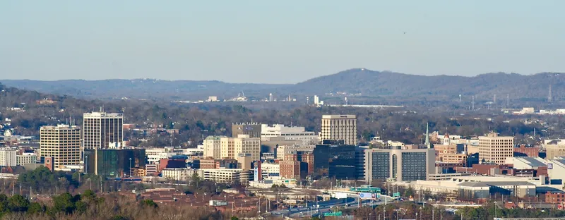 Chattanooga, Tennessee's downtown viewed from the side of a mountain.