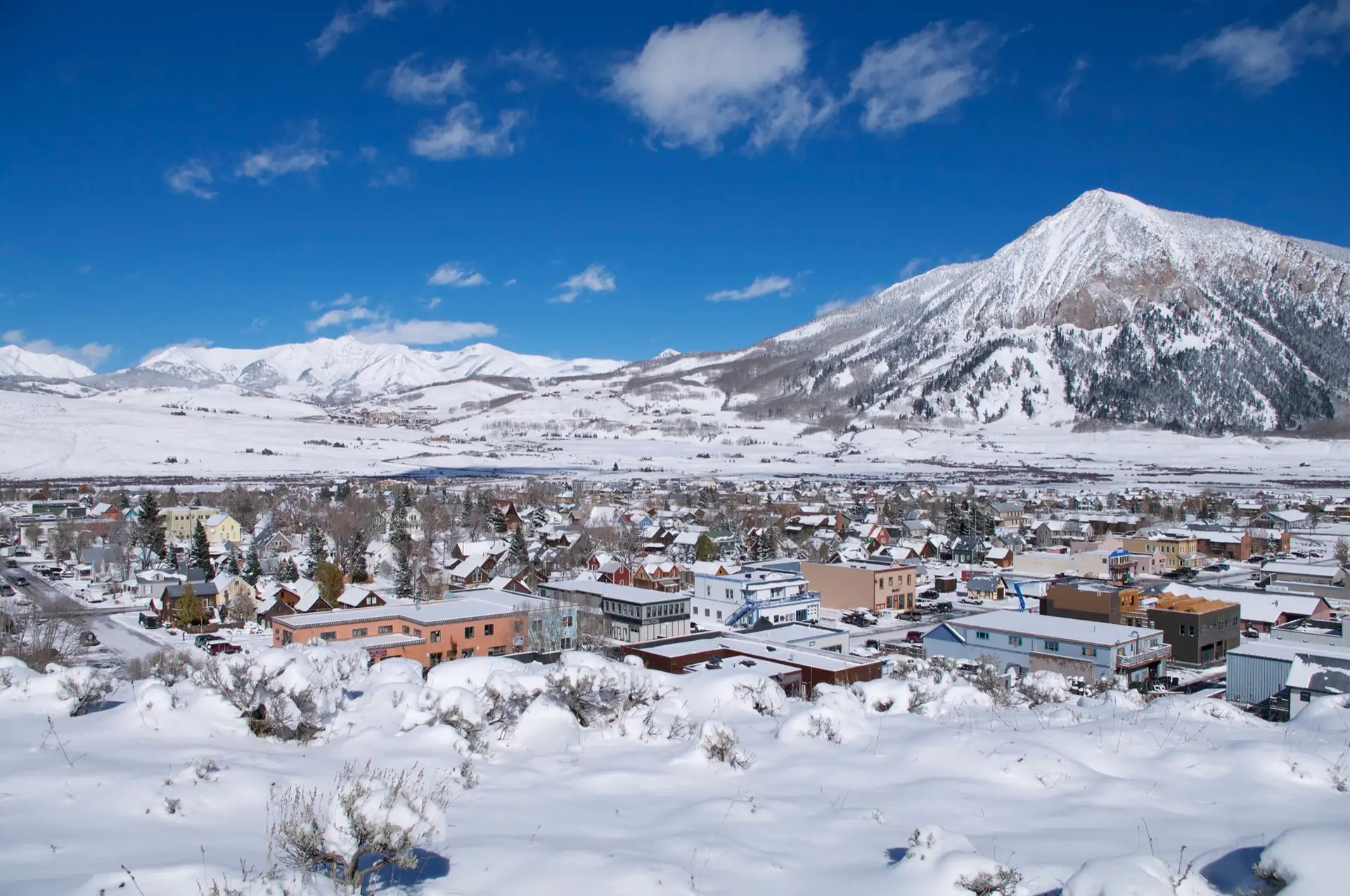 The town of Crested Butte with Mt. Crested Butte behind it.