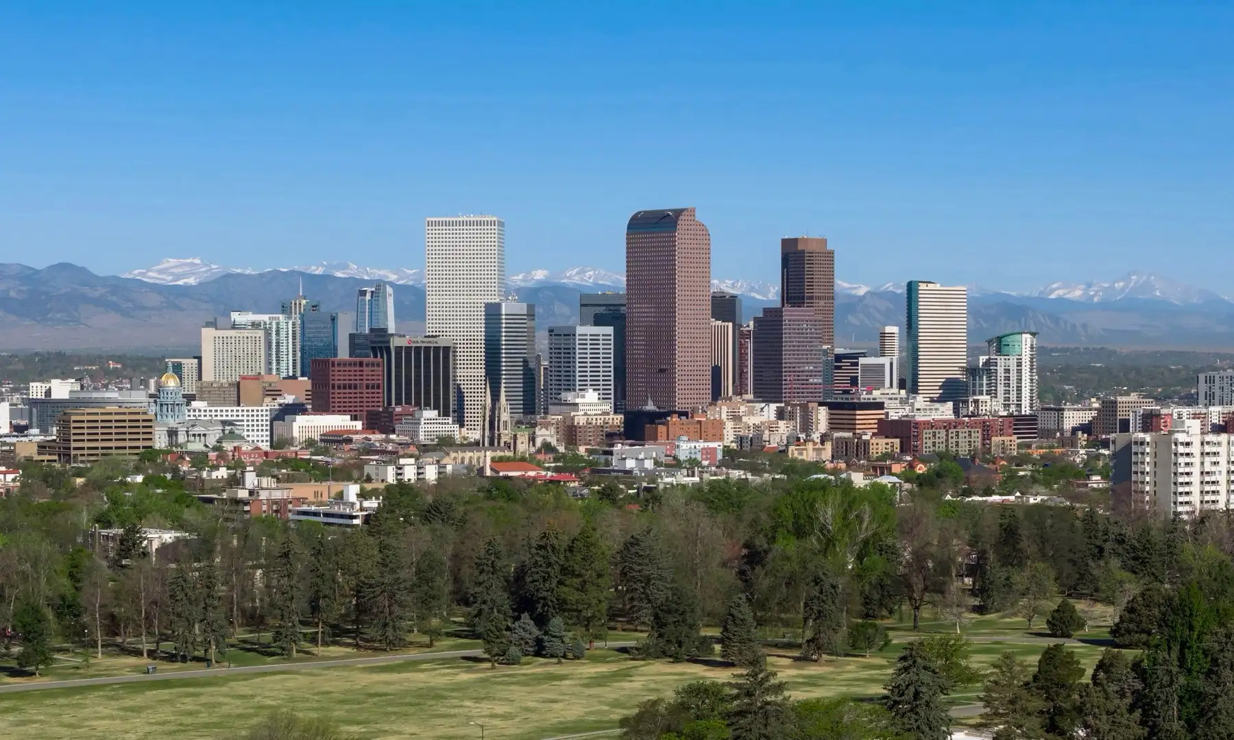 Skyline of Denver, Colorado, the 19th-most populous city in the United States (715,522).