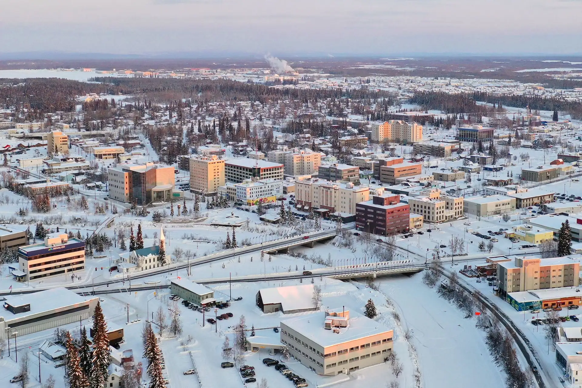 Aerial view of Fairbanks, AK skyline
