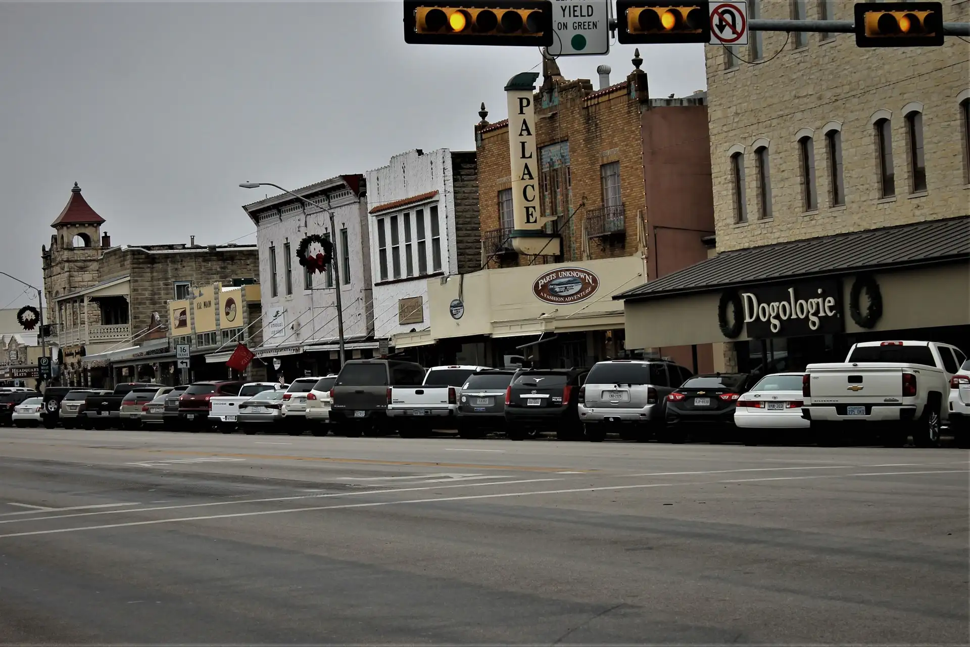 A glimpse of part of downtown Fredericksburg, TX