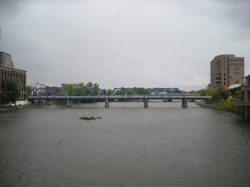 The Grand Rapids Blue Bridge over the Grand River in Grand Rapids, Michigan (United States).