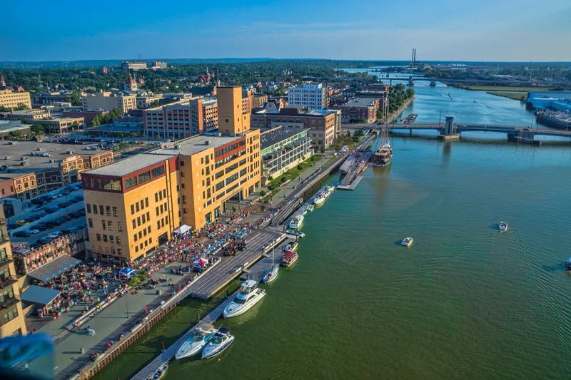 Friday evening concert on the CityDeck with the Peacemaker tall ship docked at the Cherry Street boat landing.