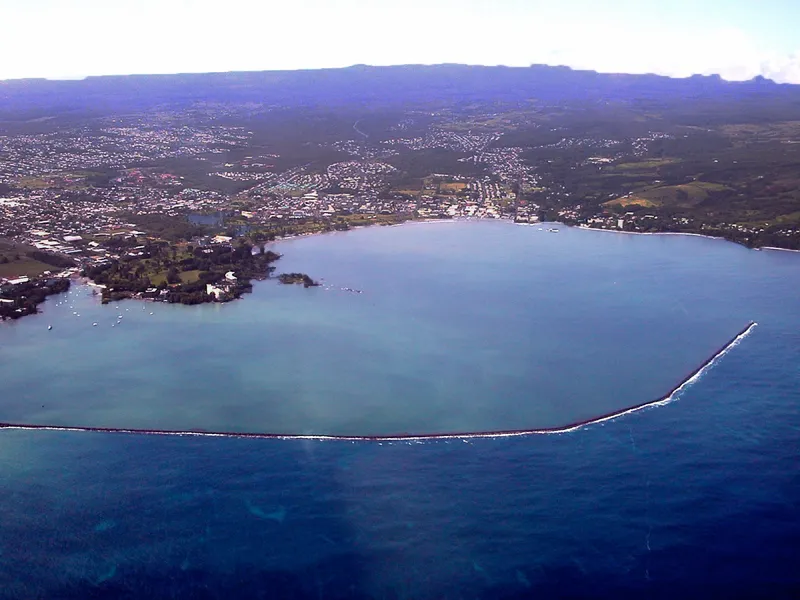 Aerial photo of Hilo Bay, Hawaii.