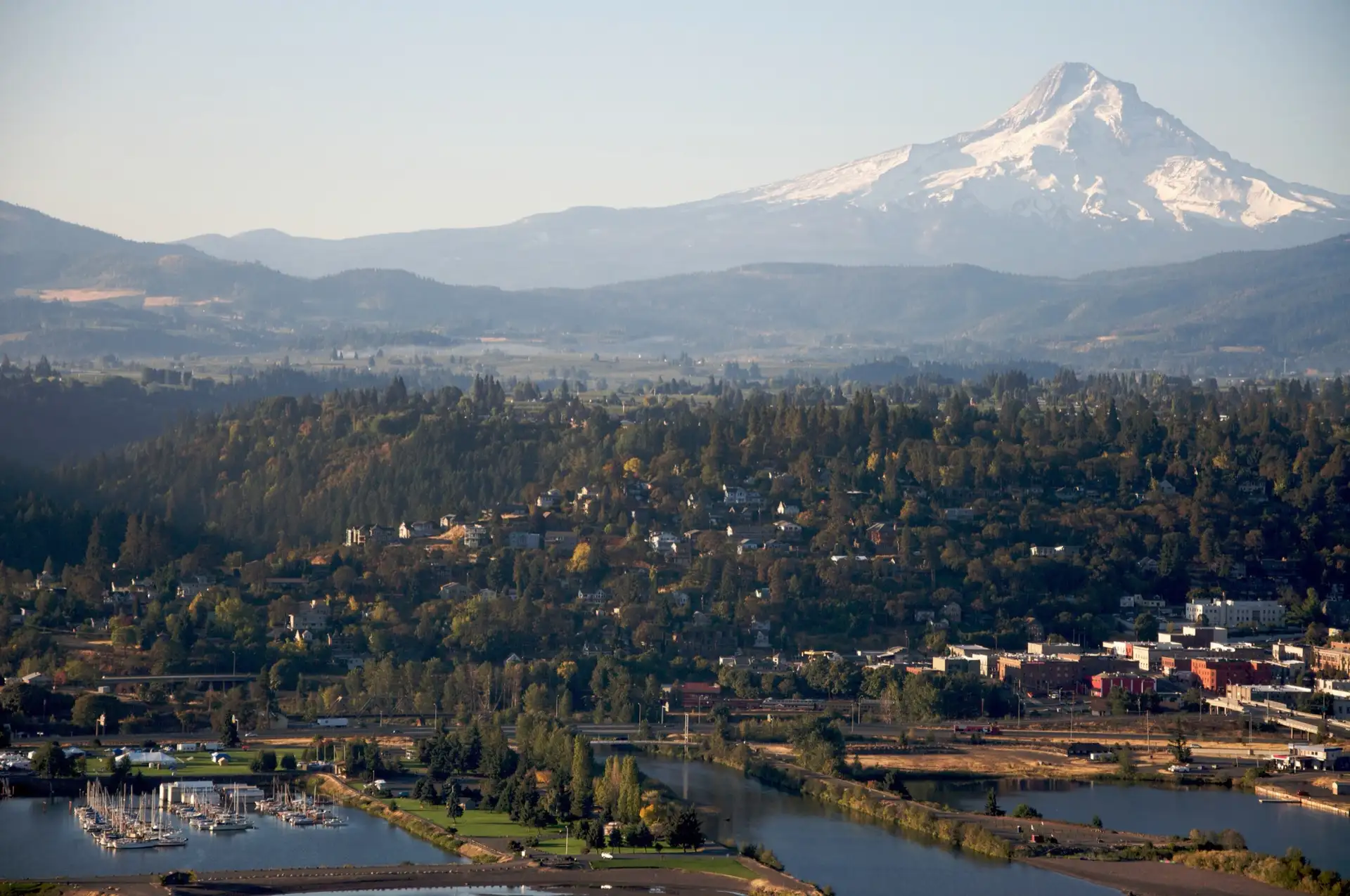 Aerial view of Hood River, Oregon, USA