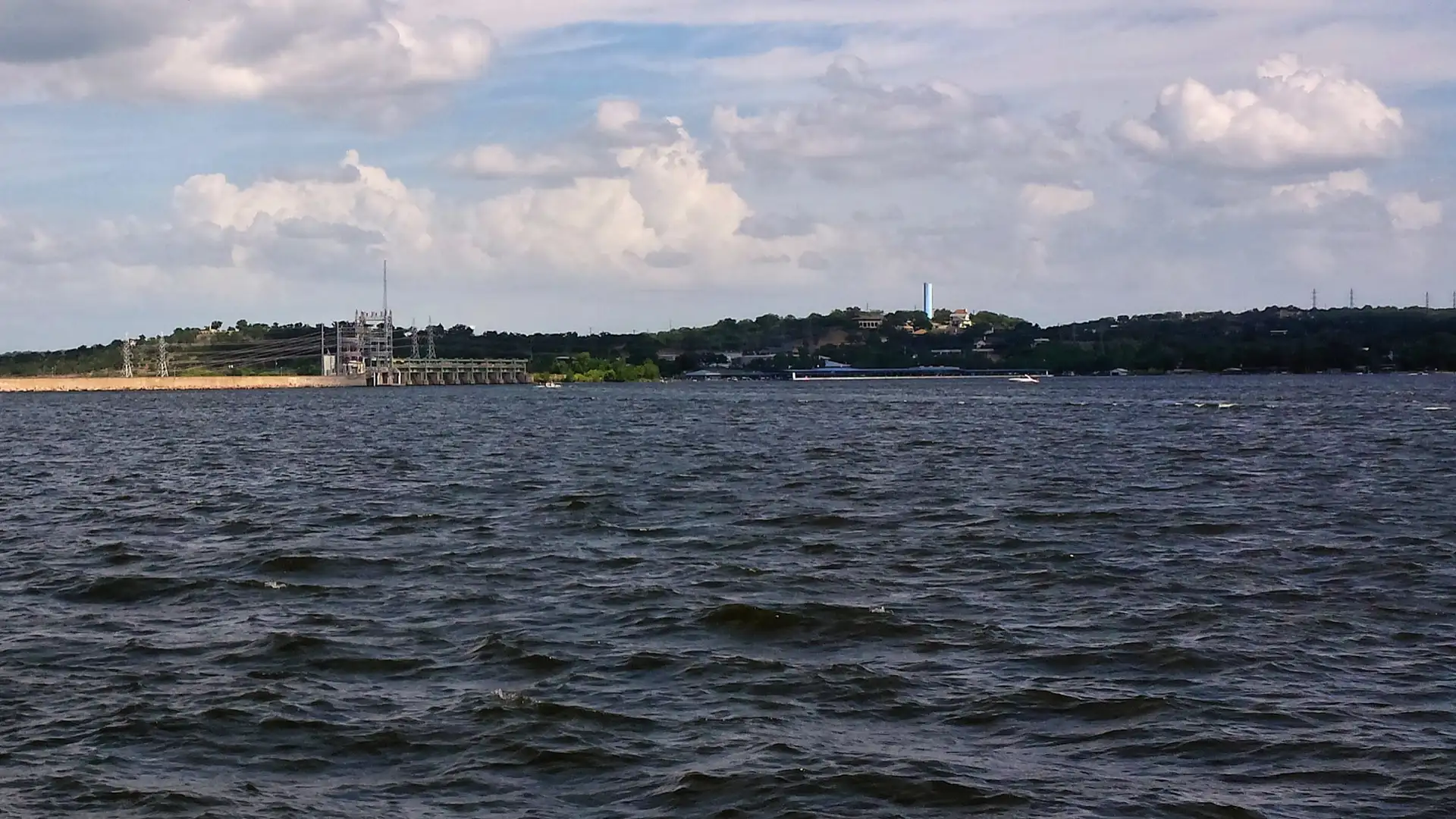 Lake Lyndon B. Johnson above Wirtz Dam as seen from Sunset Point RV Park west of Marble Falls, Texas, United States.