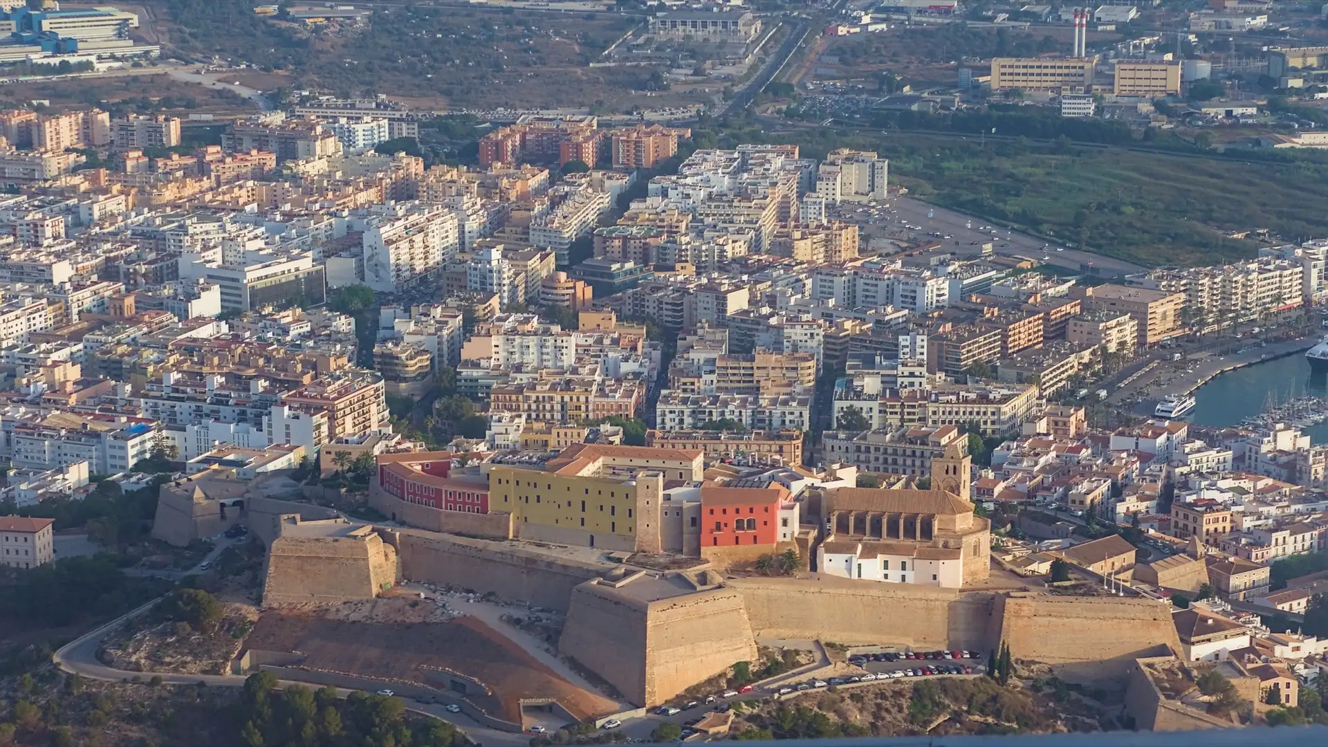 Eivissa with Dalt Vila and Ibiza Cathedral from an airplane