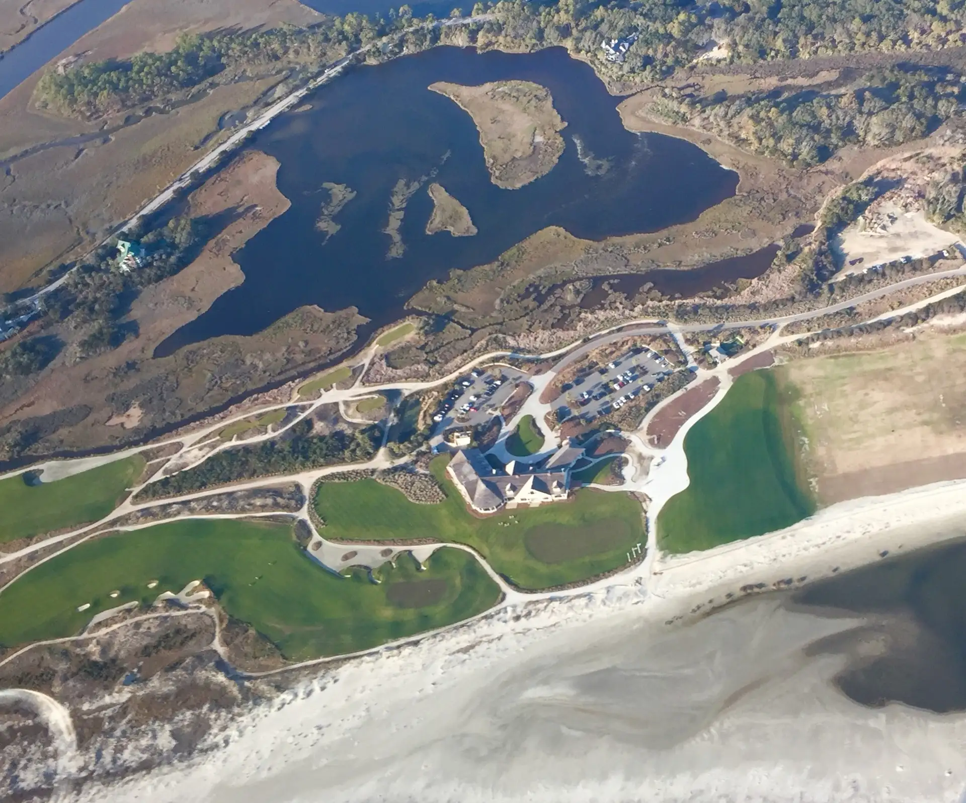 Aerial view captured by Tim Marose, owner of Hit Me SEO, while flying into Kiawah Island, SC over The Ocean Course.