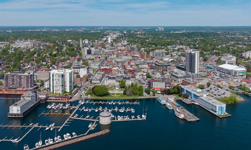 Aerial view of downtown Kingston, Ontario (pop. 132,485).