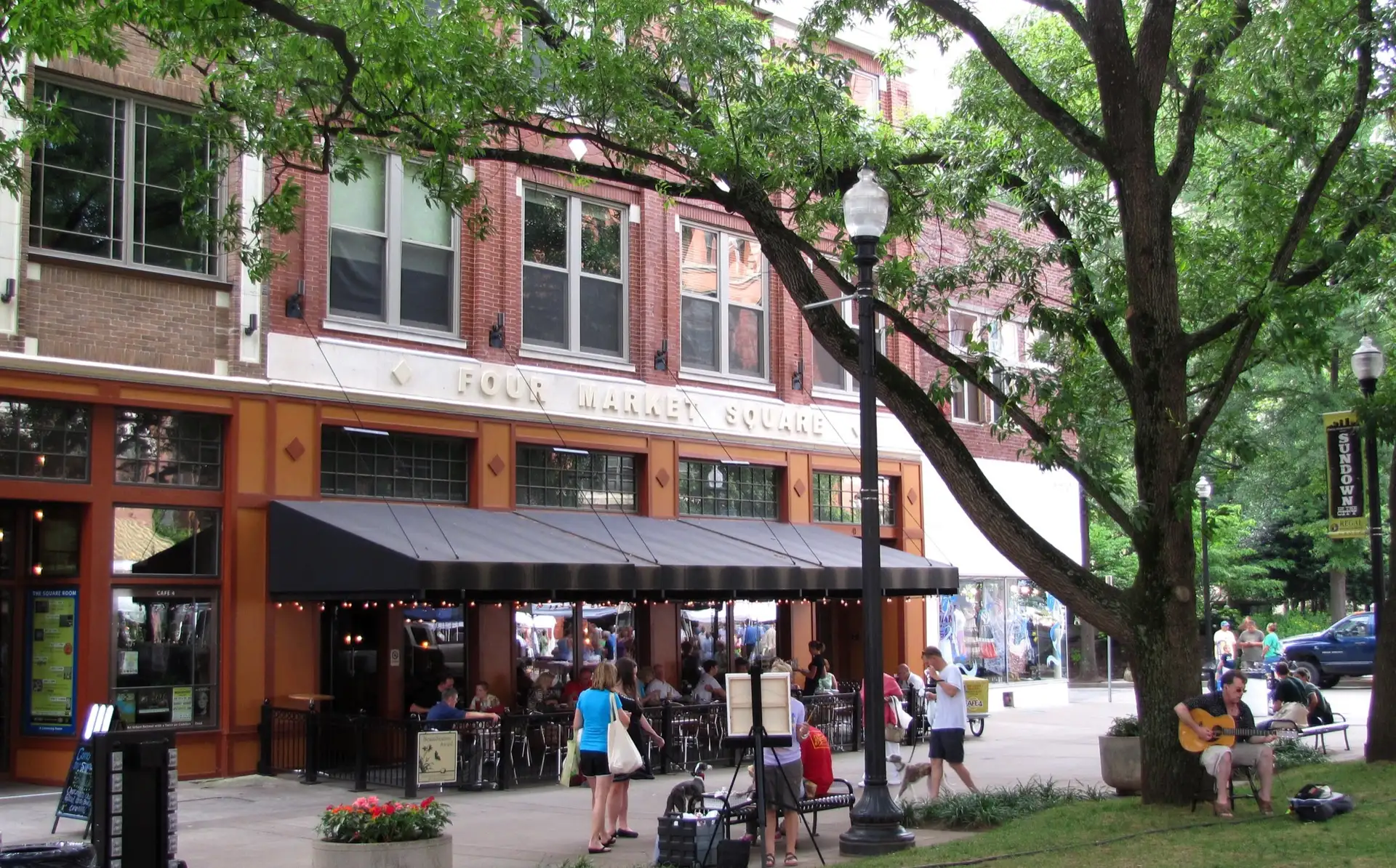 The southeast corner of Market Square in Knoxville, Tennessee, USA.