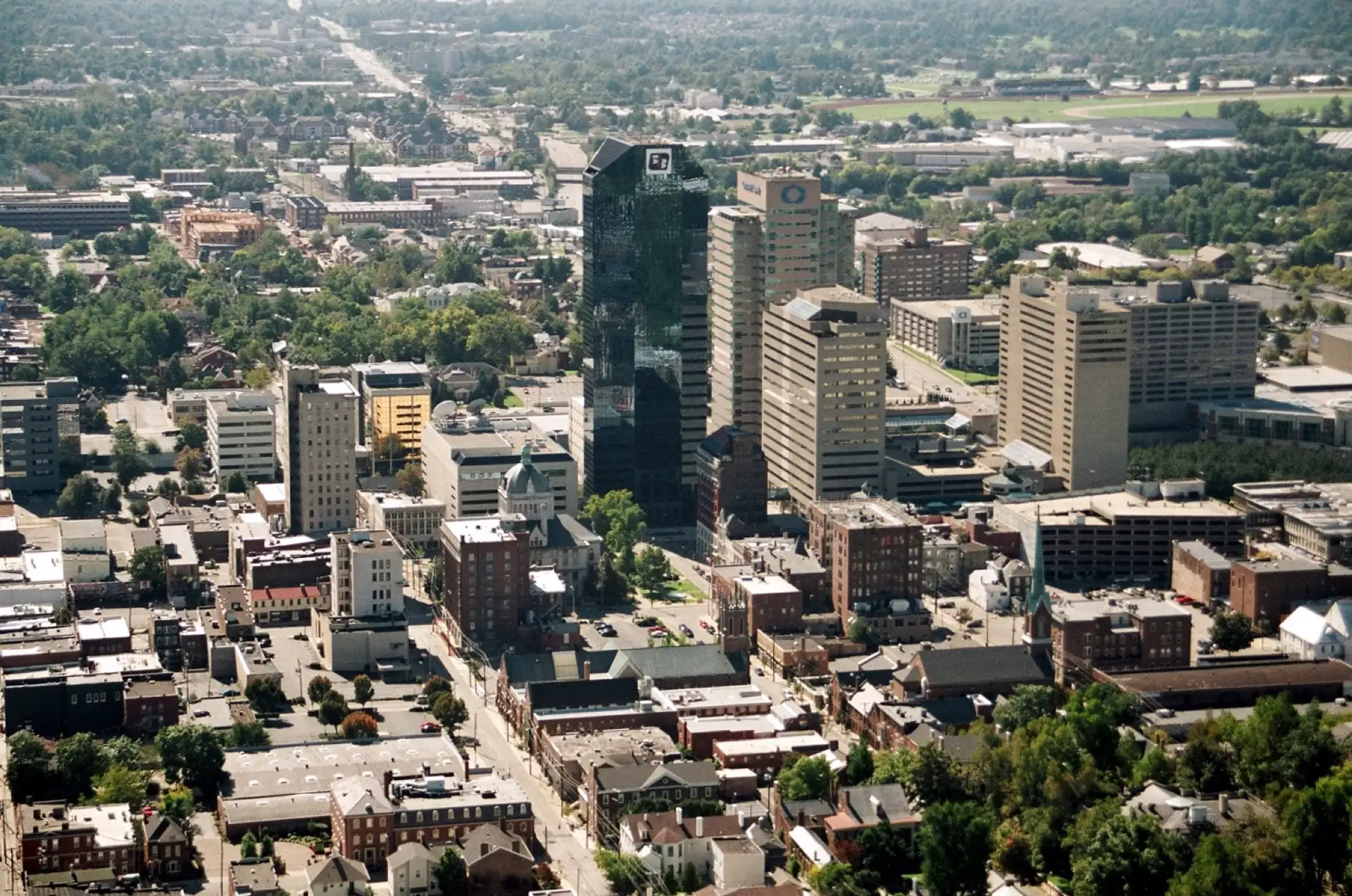 Downtown Lexington, Kentucky. The Lexington Financial Center (blue building) is the city's tallest.