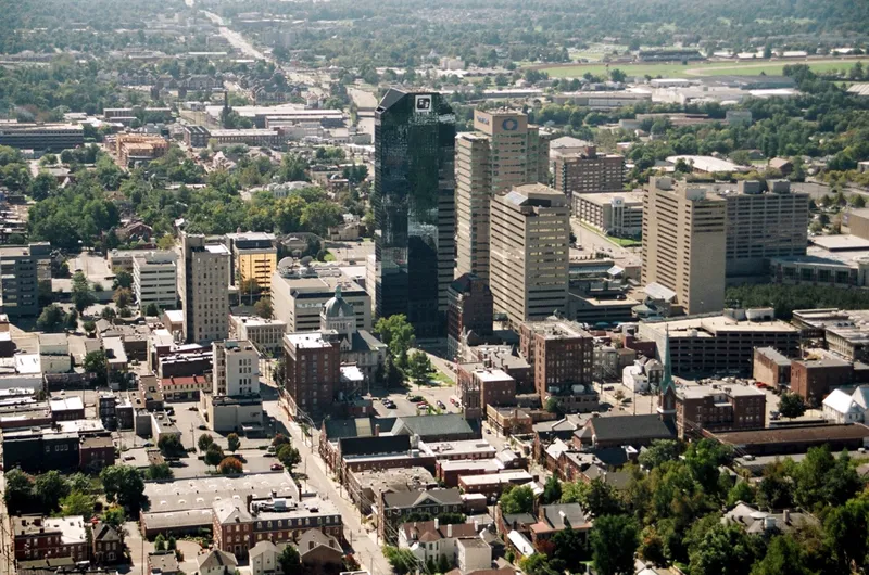 Downtown Lexington, Kentucky. The Lexington Financial Center (blue building) is the city's tallest.