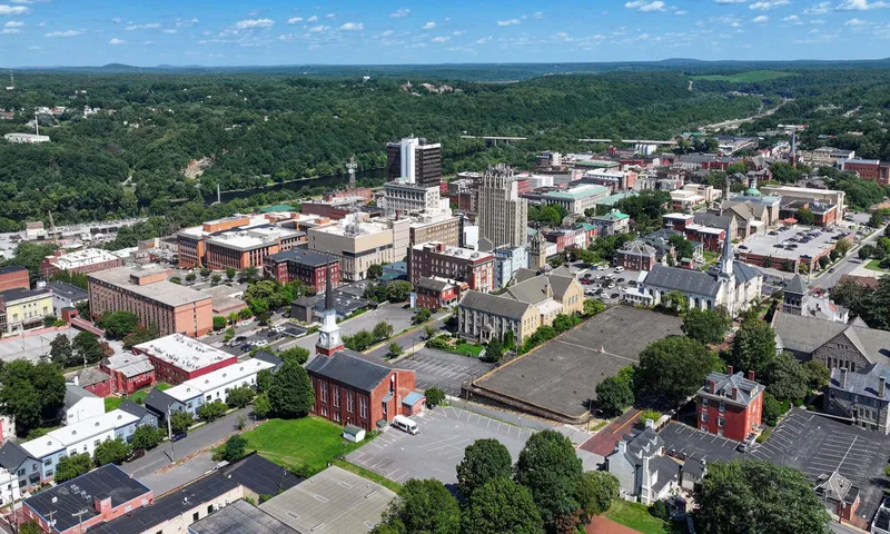 Aerial view of Lynchburg, Virginia (pop. 79,009).