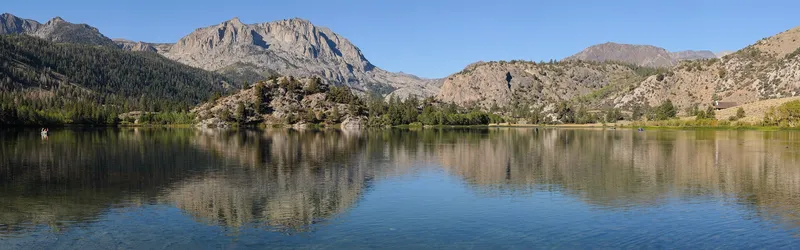 Six-segment panorama of Gull Lake, Mono County, California.