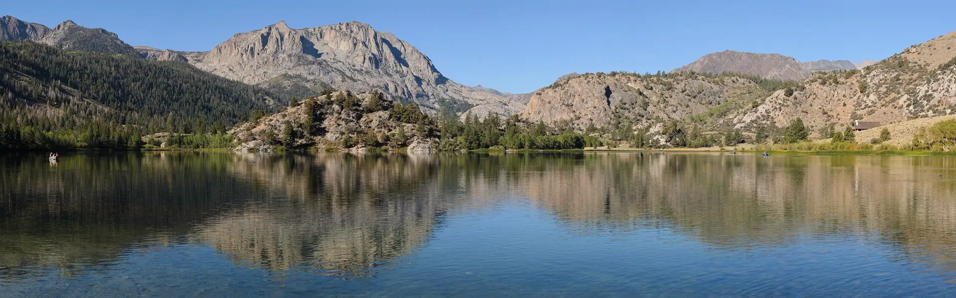 Six-segment panorama of Gull Lake, Mono County, California.