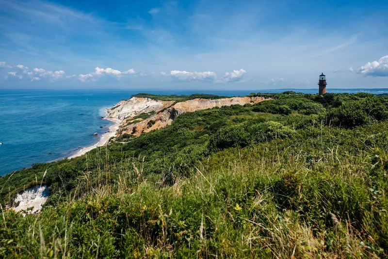 The clay cliffs of Aquinnah and the w:Gay Head Lighthouse, Aquinnah, w:Martha’s Vineyard, Massachusetts