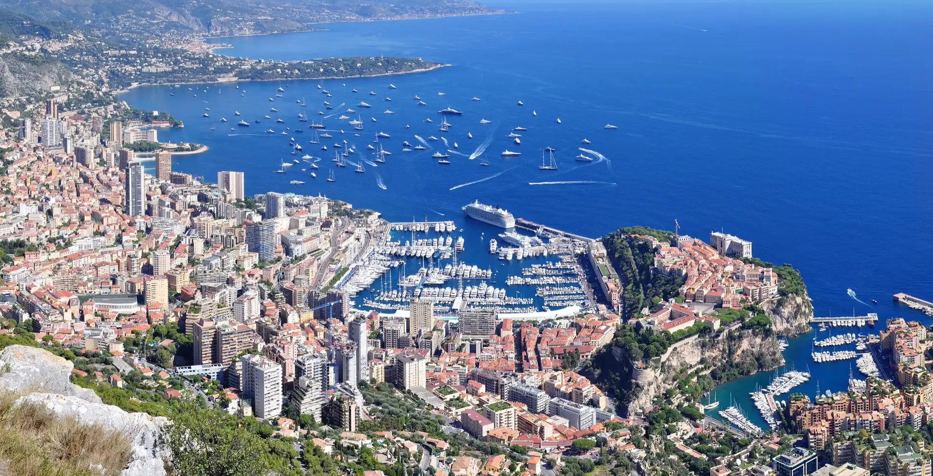 panoramic view of Monaco from a viewpoint near the observatory which is situated in the south of the village of "La Turbie"