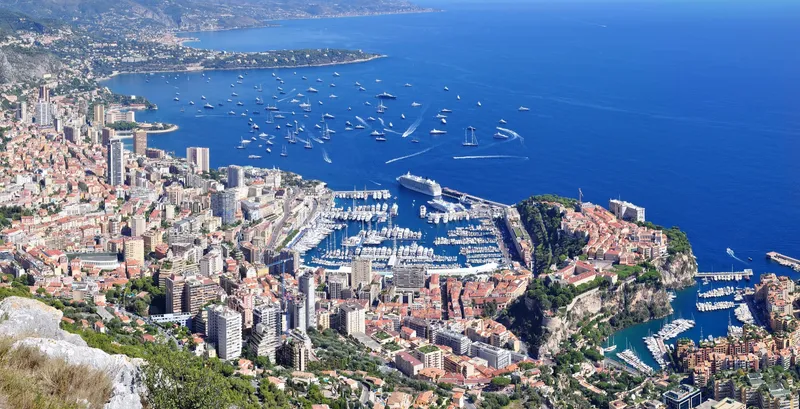 panoramic view of Monaco from a viewpoint near the observatory which is situated in the south of the village of "La Turbie"