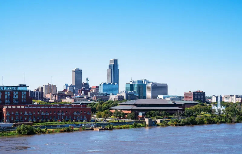 The downtown skyline in Omaha, Nebraska, as seen from across the Missouri River in Council Bluffs, Iowa.

/sim