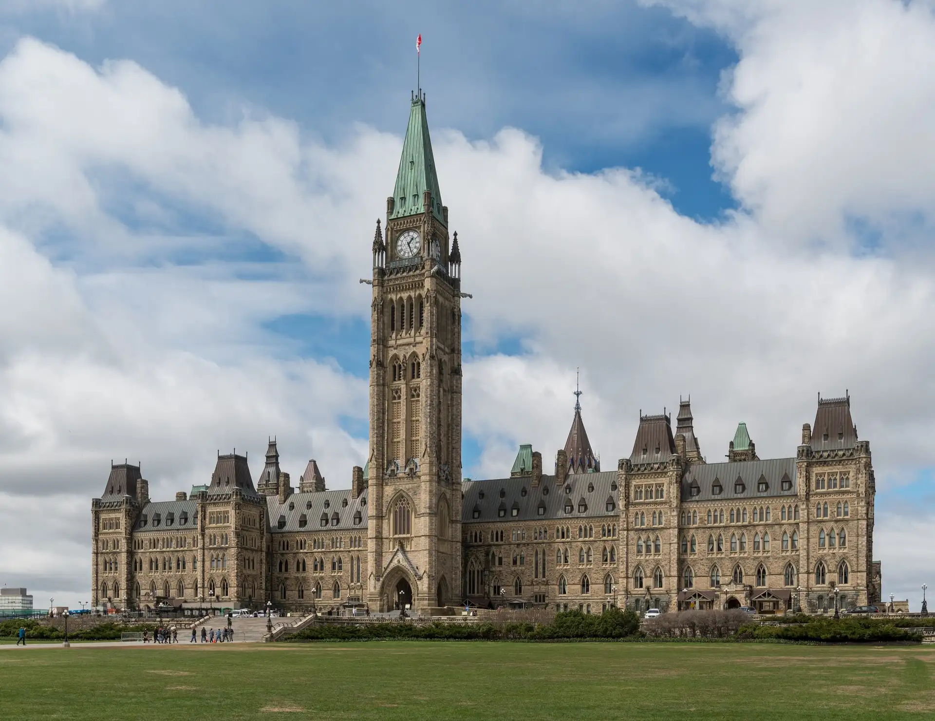 A southeast view of Centre Block, the main building of the Parliament of Canada, Ottawa, Ontario