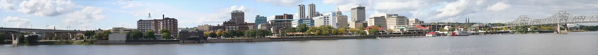 The skyline of Peoria, Illinois, as viewed from across the Illinois River in East Peoria.