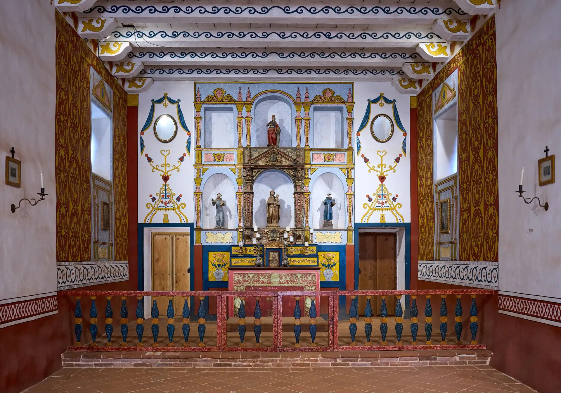 Interior view of the reconstructed chapel of the Presidio of Santa Barbara on February 3, 2025