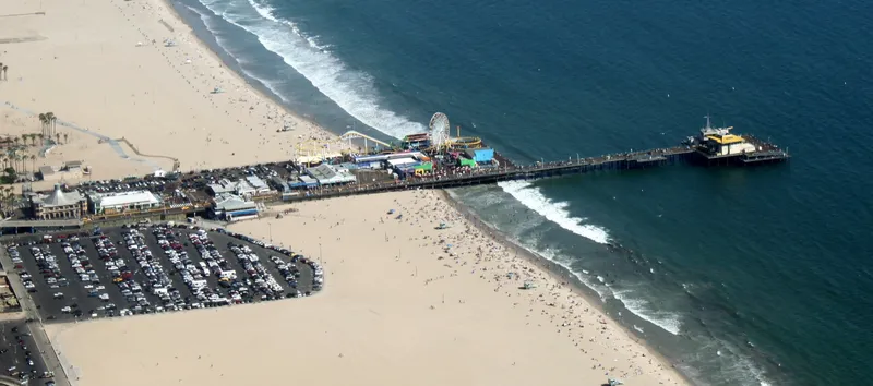 The Santa Monica Pier seen from an altitude of about 2,000', looking south.