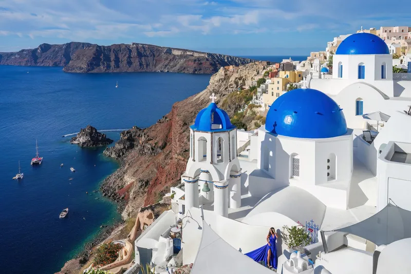 Three domes of Oia in Santorini