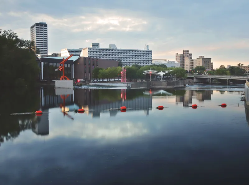 A view overlooking the St Joseph River in downtown South Bend, IN in September 2022