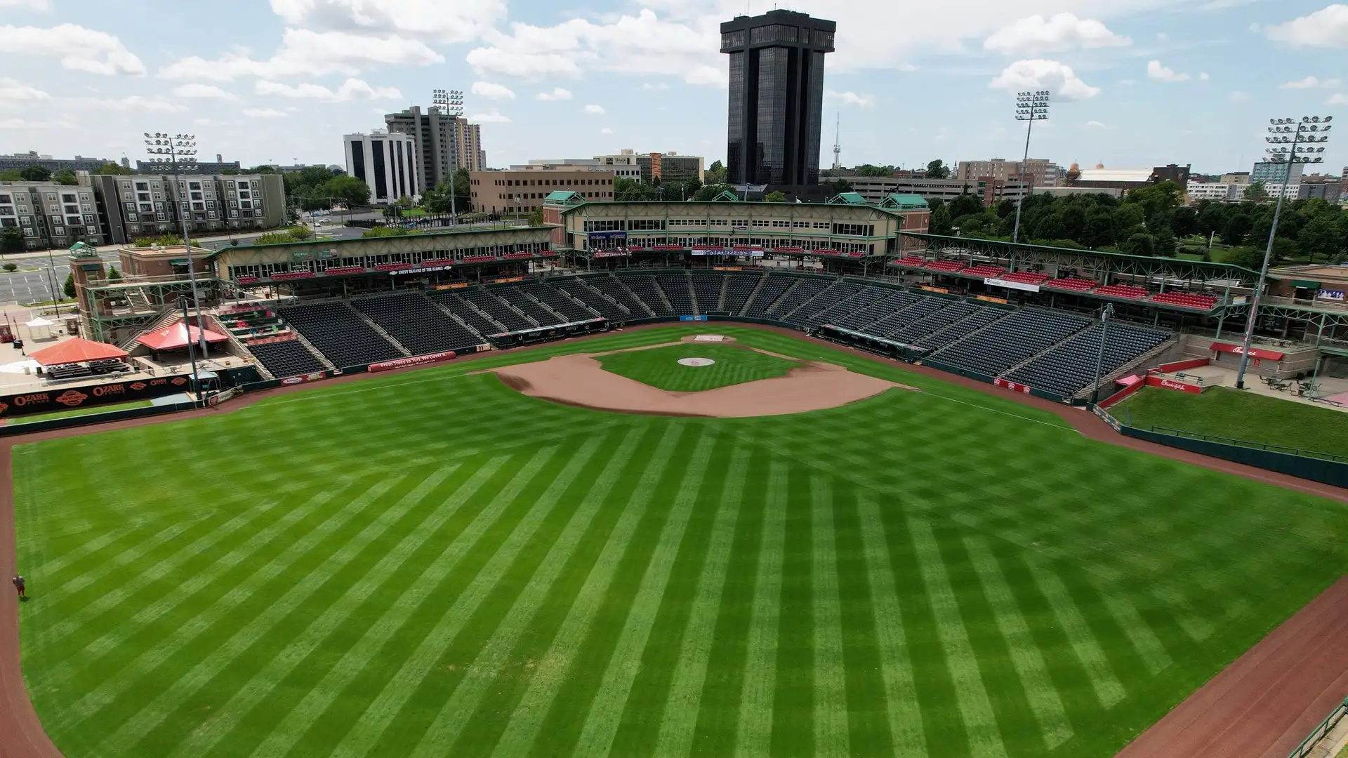 A drone shot of downtown Springfield in 2021
