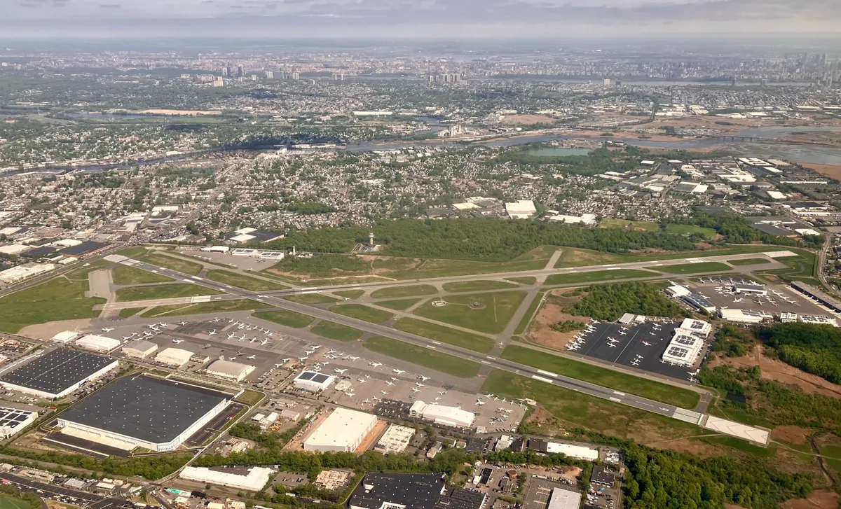 Aerial view of Teterboro Airport and its business-jet ramps