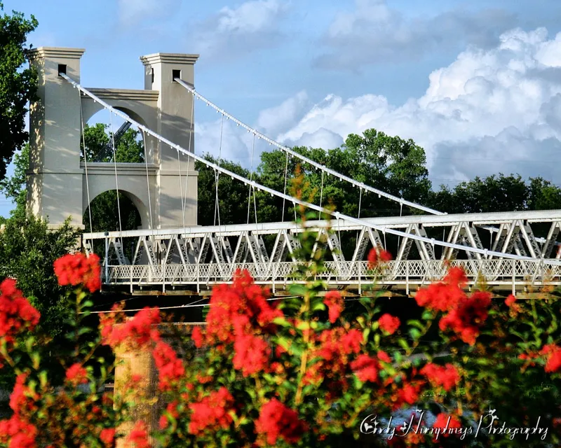 A different perspective of the famous suspension bridge in Waco, Texas