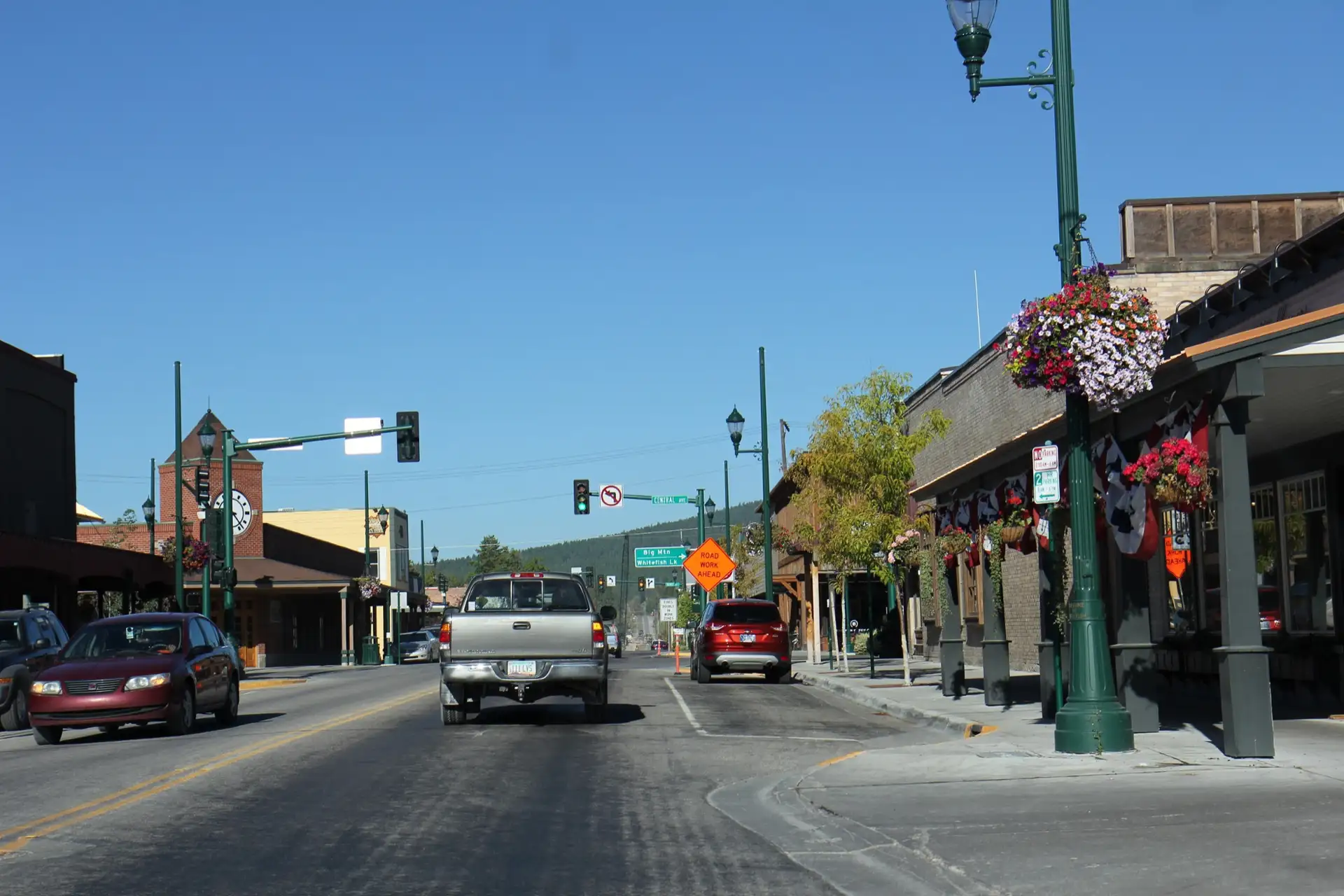 Looking west in downtown w:Whitefish, Montana on w:U.S. Route 93.