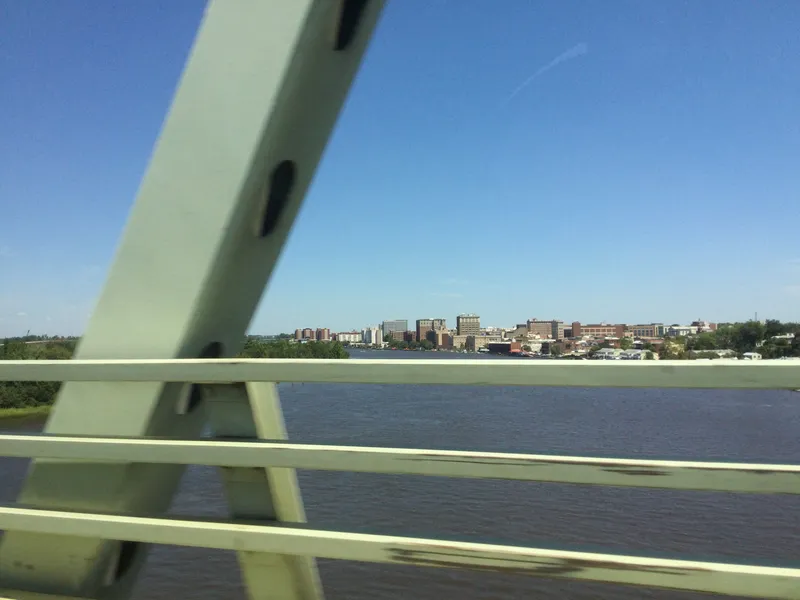 Wilmington Riverfront seen from the Cape Fear Memorial Bridge in North Carolina.