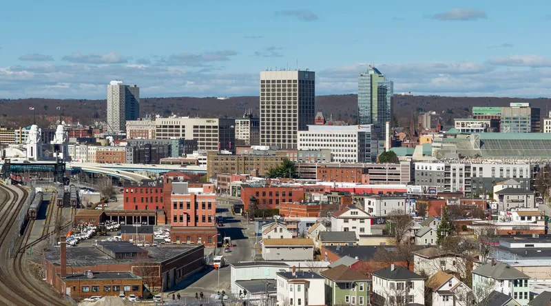 The skyline of Worcester, the 2nd-most populous city in Massachusetts and the 113th in the United States.